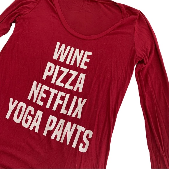 Tops - Wine Pizza Netflix Yoga Graphic Long Sleeve Tee